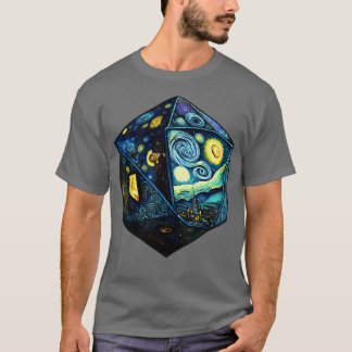 T-shirt D20 Dice Art Van Gogh Starry Night Cool réaliste