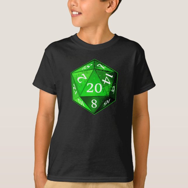 T-shirt D&D VERT vert et blanc de d20 meurent (Devant)