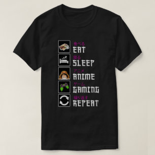 T-shirt DA2-Manger Dormir Anime Jeux Répéter Kawaii Otaku