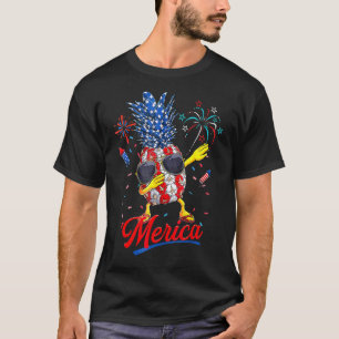 T-shirt Dabbing ananas porter Sunglass American Flag