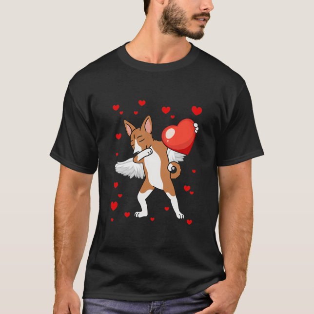 T-shirt Dabbing Basenji Chien Coeur Saint Valentin Gi (Devant)