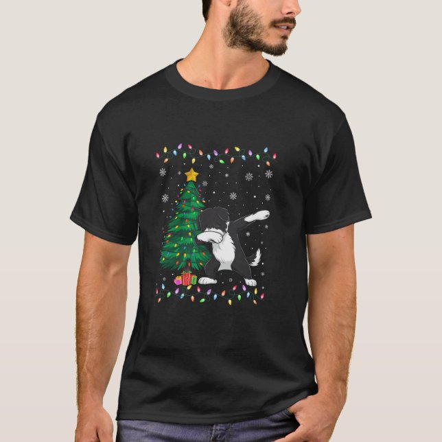 T-shirt Dabbing Bernedoodle Chien Xmas L'arbre éclaire Chr (Devant)
