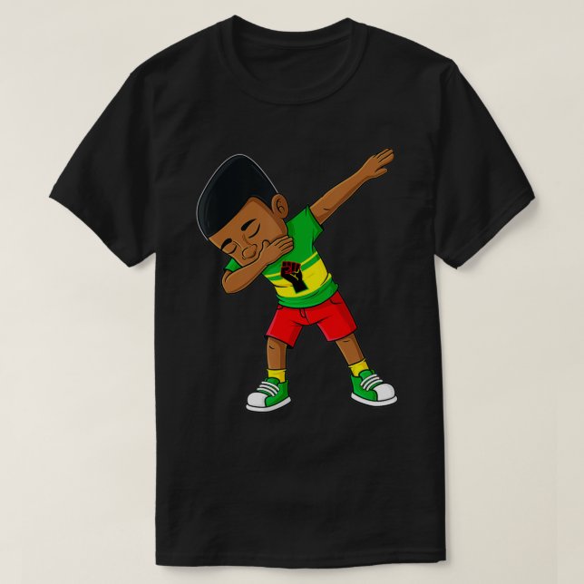 T-shirt Dabbing Black King Junetten Brown Skin Boys Kids (Design devant)