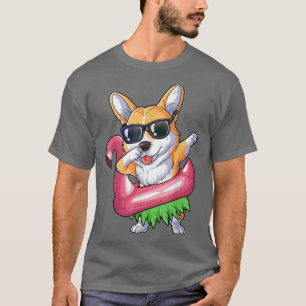 T-shirt Dabbing Corgi Flamant rose Float Été Tropical