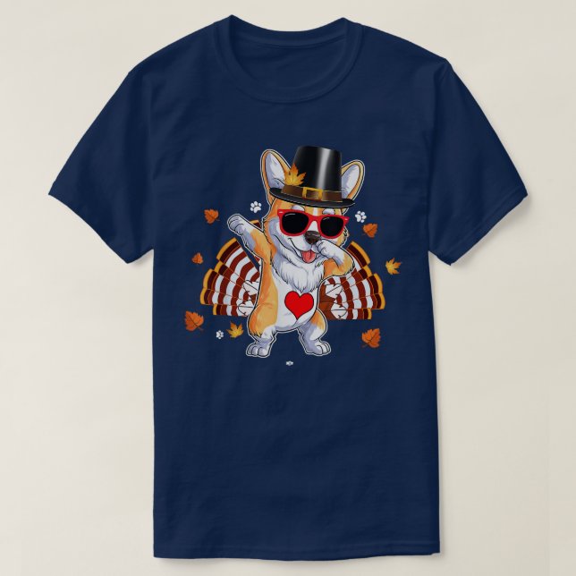 T-shirt Dabbing Corgi Thanksgiving Day Chien Pilgrim Boys  (Design devant)
