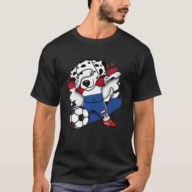 T-shirt Dabbing Dalmatian Pays-Bas Fans de football Jersey (Devant)