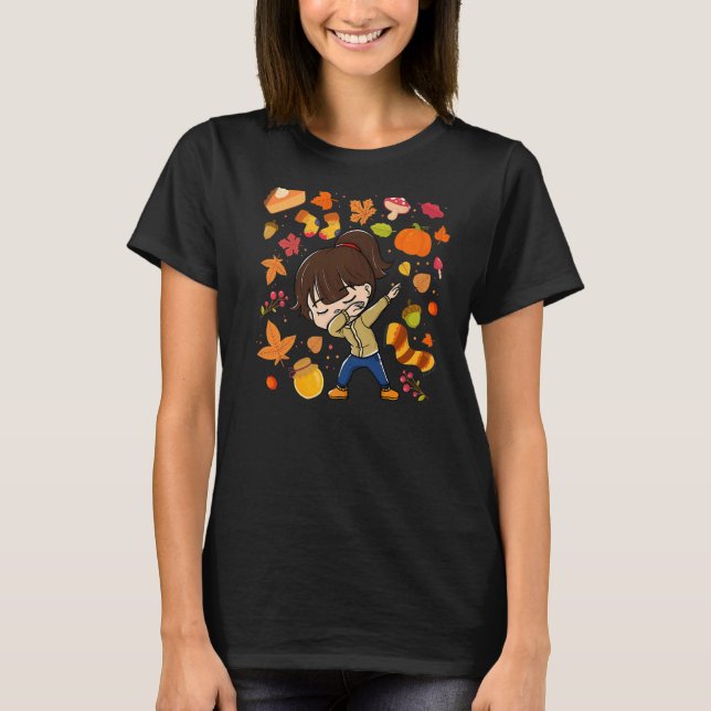T-shirt Dabbing Girl Automne Citrouille d'érable automne s (Devant)