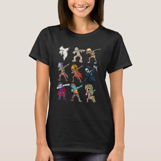 T-shirt Dabbing Halloween Boys Skeleton Zombie Scary Pumpk (Devant)