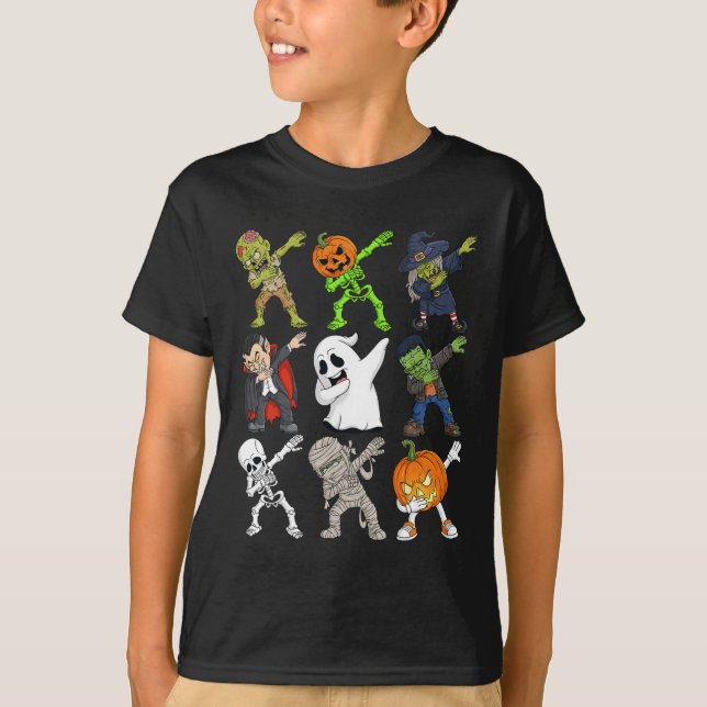 T-shirt Dabbing Halloween Squelette Zombie Citrouille effr (Devant)