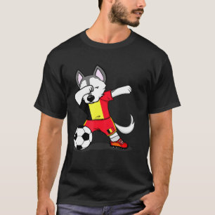 T-shirt Dabbing Husky Dog Belgique Football Drapeau belge