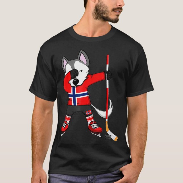 T-shirt Dabbing Husky Norvège Ventilateurs de hockey sur g (Devant)