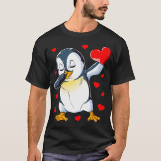 T-shirt Dabbing Penguin Coeur Valentines Jour Garçons Fill