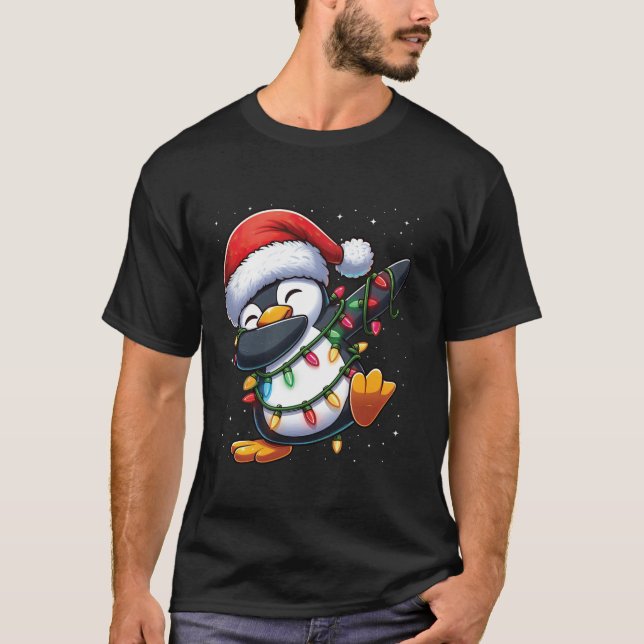 T-shirt Dabbing Penguin lumières de Noël Santa Hat Noël Sn (Devant)