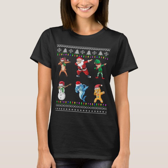 T-shirt Dabbing Père Noël Elf Shark Friends Christmas Kids (Devant)