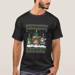 T-shirt Dabbing Père Noël Reindeer Grizzly Oear Tree Lumiè
