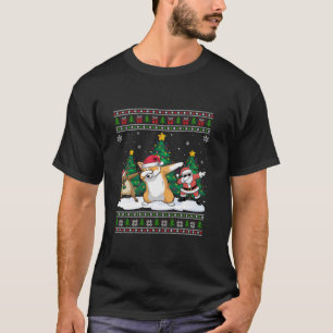 T-shirt Dabbing Père Noël Reindeer Welsh Corgi Tree Lumièr