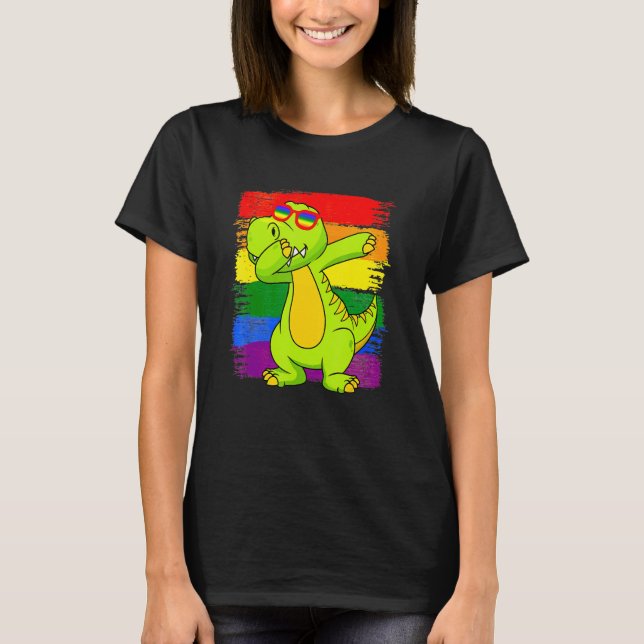 T-shirt Dabbing Pridesaurus Rex Dinosaur LGBT Flag Gay Pri (Devant)
