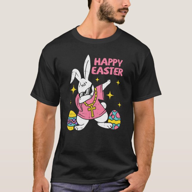 T-shirt Dabbing Rabbit Easter Day Bunny Hunting Eggs Boys  (Devant)