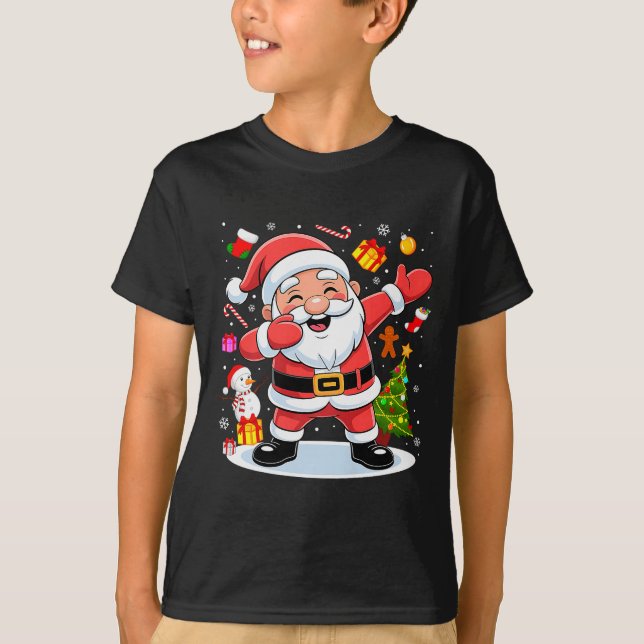 T-shirt Dabbing Santa Claus Christmas Tree Lights Boys Kid (Devant)