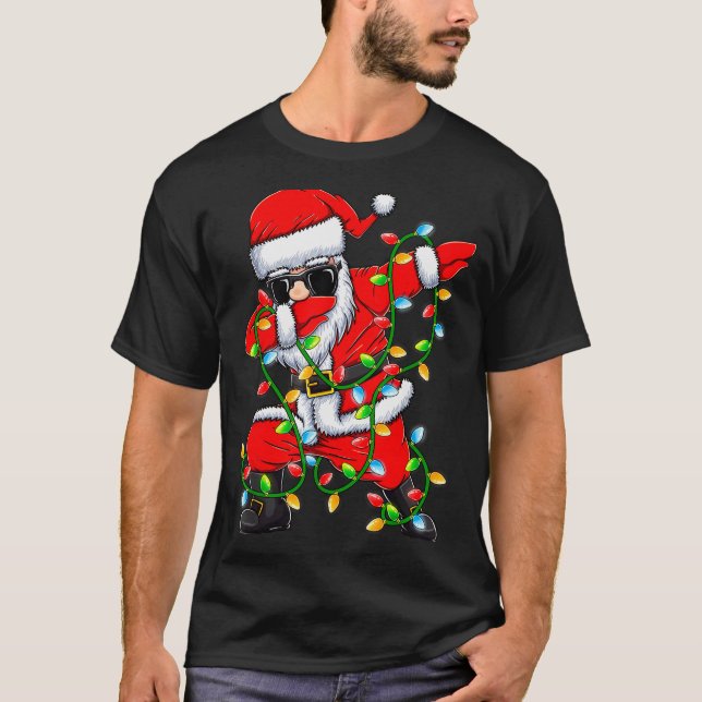 T-shirt Dabbing Santa Xmas Lights Girls Boys Kids Christma (Devant)