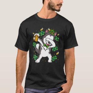 T-shirt Dabbing Siberian Husky Leprechaun Chien St Patrick