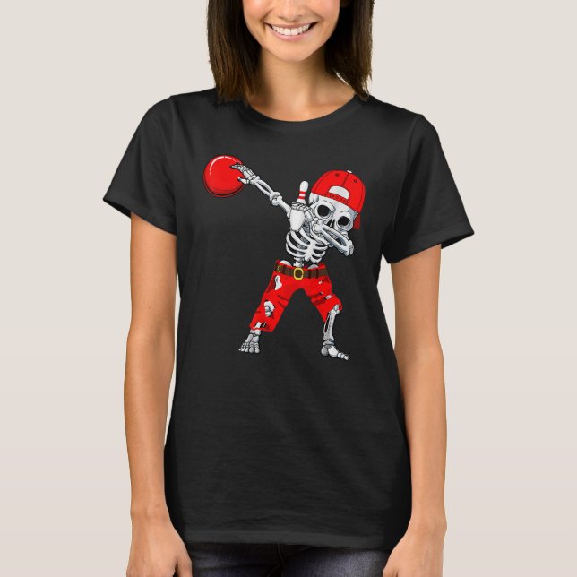 T-shirt Dabbing Skeleton Bowling Skull Halloween Costume (Devant)