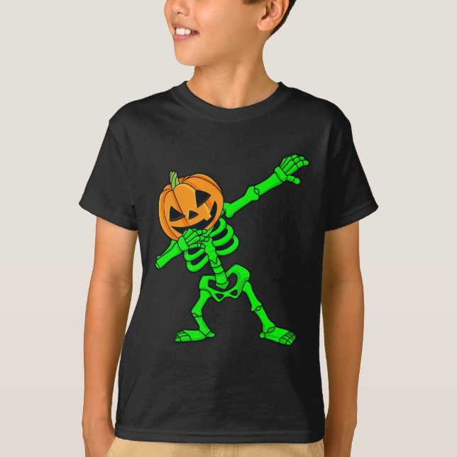 T-shirt Dabbing Skeleton Citrouille Head Halloween Dab (Devant)