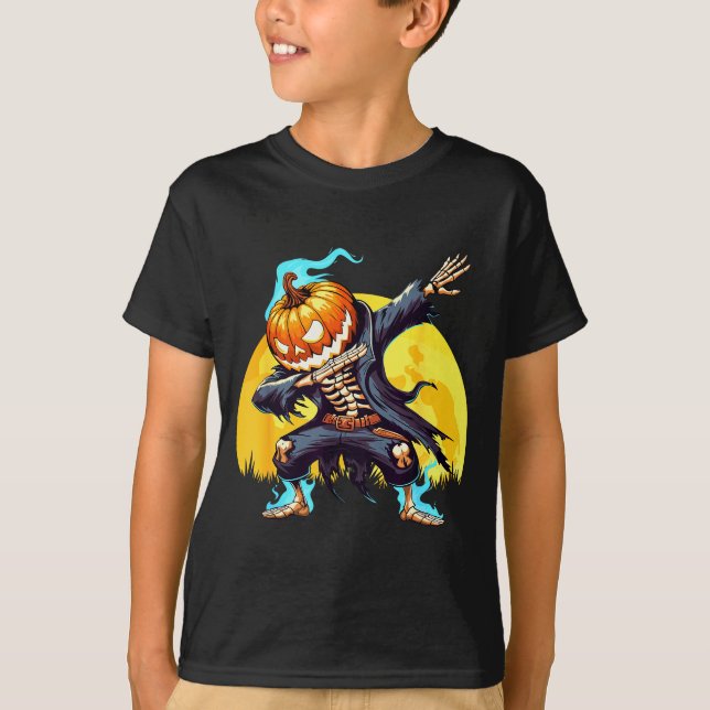 T-shirt Dabbing Skeleton Headless Pumpkin Dab Dance Boys H (Devant)
