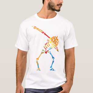 T-shirt Dabbing Skeleton Lazy Costume Citrouille Tête iron