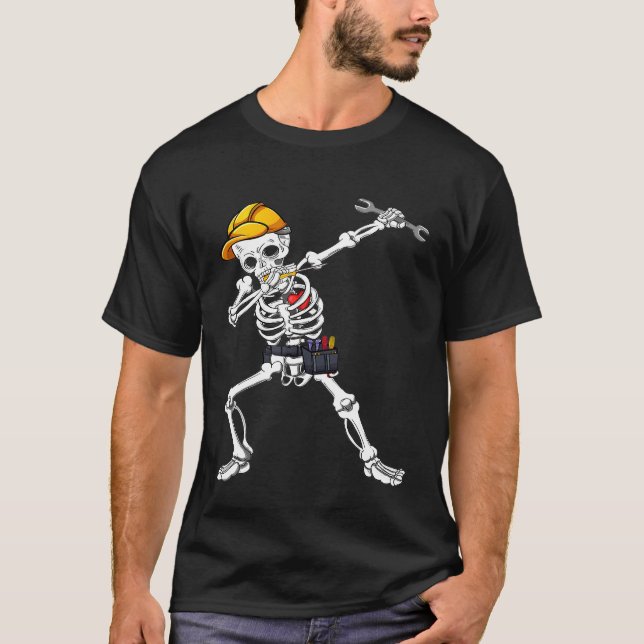 T-shirt Dabbing Skeleton Mécanique Halloween Costume Mens  (Devant)