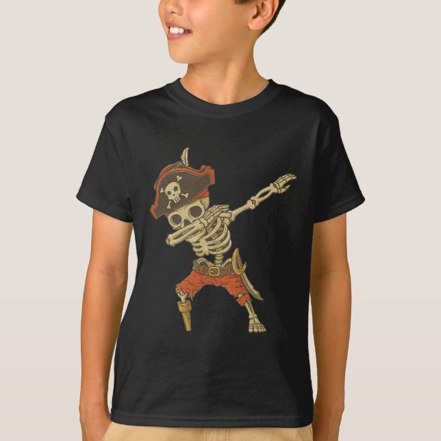 T-shirt Dabbing Skeleton Pirate Halloween Jolly roger pour (Devant)