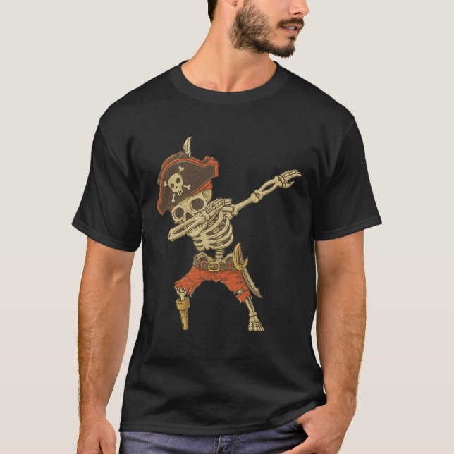 T-shirt Dabbing Skeleton Pirate Halloween Jolly roger pour (Devant)