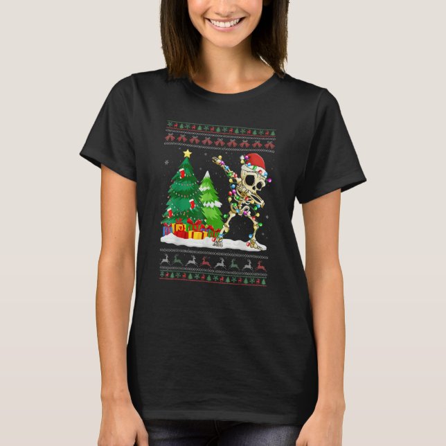 T-shirt Dabbing Skeleton Tree Santa Hat Ugly Christmas Swe (Devant)
