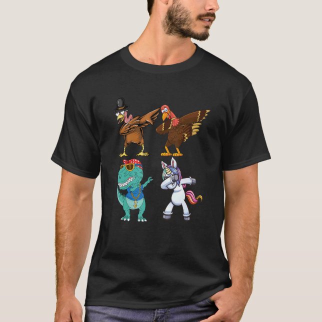 T-shirt Dabbing Squad turkey unicorn dinosaur thanksgiving (Devant)