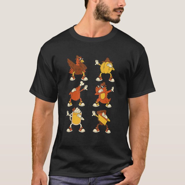 T-shirt Dabbing Turkey Rex Pilgrim Thanksgiving Boys Kid   (Devant)