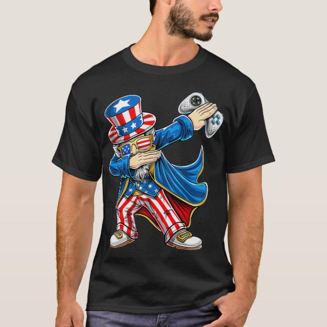 T-shirt Dabbing Uncle Sam contrôleur de jeu vidéo 4 Juil (Devant)