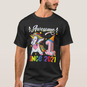 T-shirt Dabbing Unicorn 1EBirthday Awesome 2021 1 Année O