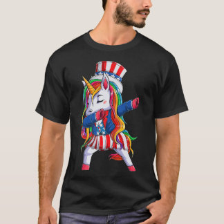 T-shirt Dabbing Unicorn 4 juillet Filles Enfants Femmes Am
