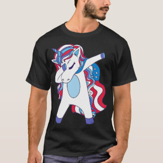 T-shirt Dabbing Unicorn 4 juillet Girls American Flag