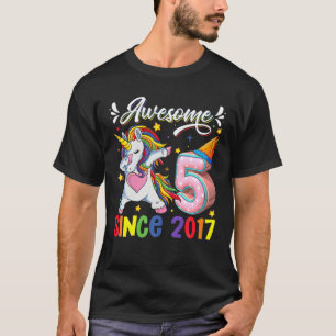 T-shirt Dabbing Unicorn 5E Anniversaire Awesome 2017 5 Ann