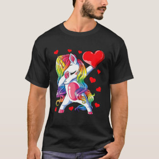 T-shirt Dabbing Unicorn Coeur Valentines Fille de la pluie