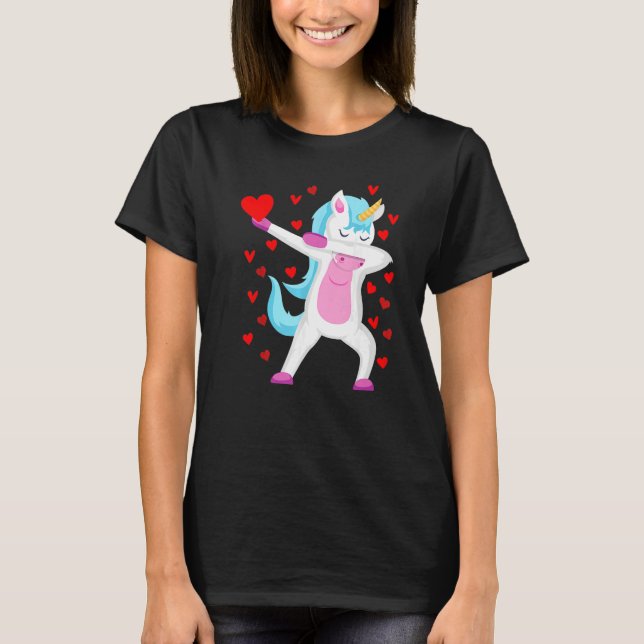 T-shirt Dabbing Unicorn Coeur Valentines Journée Filles En (Devant)
