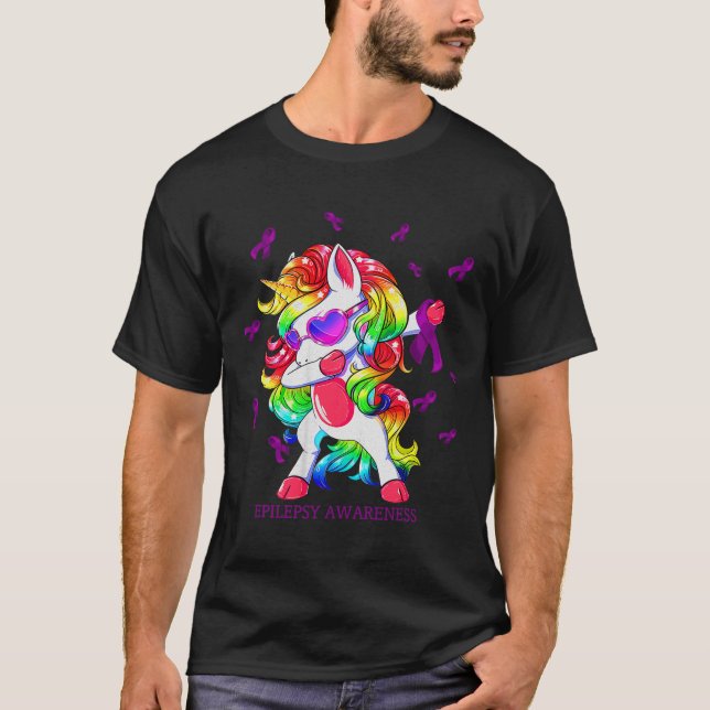 T-shirt Dabbing Unicorn Epilepsie Sensibilisation Ribbon C (Devant)