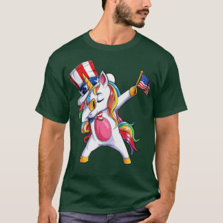 T-shirt Dabbing Unicorn Girls 4 juillet American Flag Un