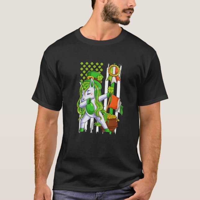 T-shirt Dabbing Unicorn Leprechaun St Patrick's Day Irish (Devant)