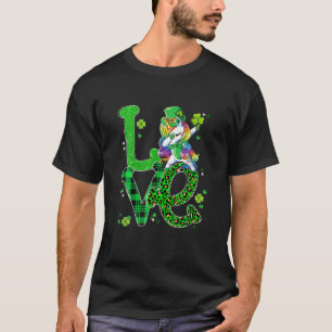 T-shirt Dabbing Unicorn LOVE Shamrock Funny St Patrick's D