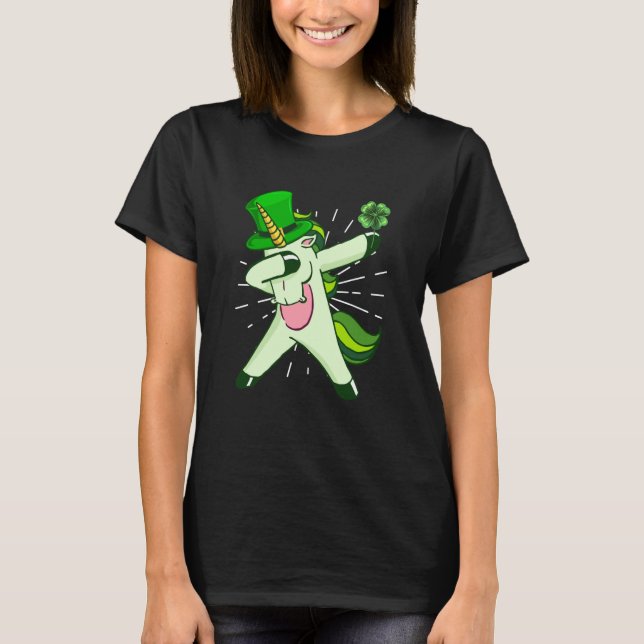 T-shirt Dabbing unicorn shamrock St Patrick's Day (Devant)