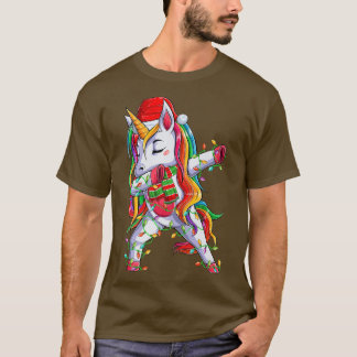 T-shirt Dabbing Unicorn Xmas Lights Père Noël Unicorne Chr