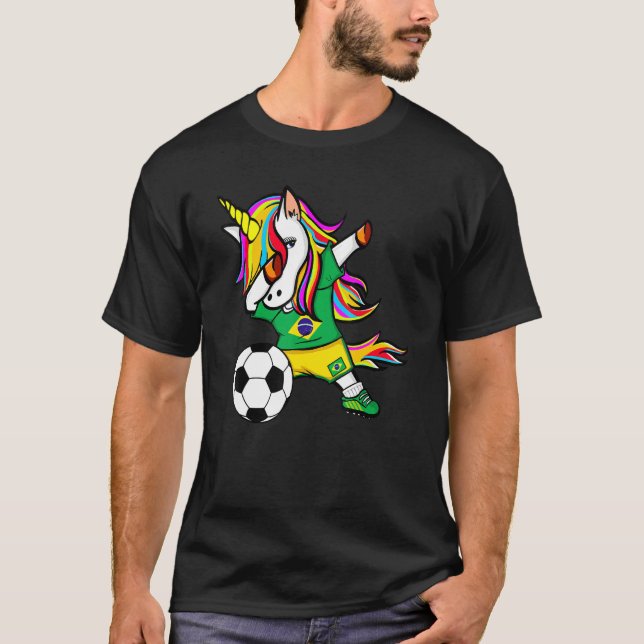 T-shirt Dabbing Unicorne Brésil Football Brésil Drapeau Br (Devant)