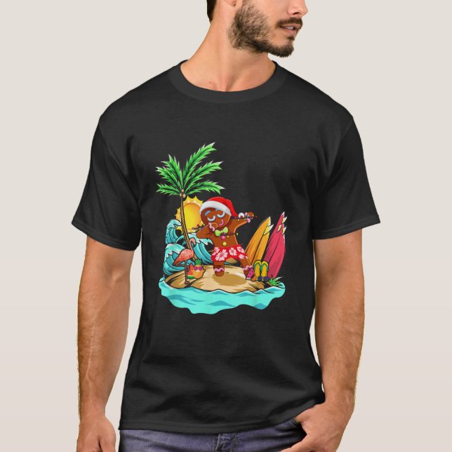 T-shirt Dabing Père Noël Flamant rose En Pain D'Épice Sur  (Devant)